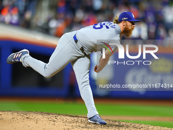 Los Angeles Dodgers relief pitcher Michael Kopech #45 throws during the fifth inning in Game 3 of the baseball NL Championship Series agains...