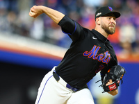 New York Mets starting pitcher Tylor Megill #38 throws during the seventh inning in Game 3 of the baseball NL Championship Series against th...