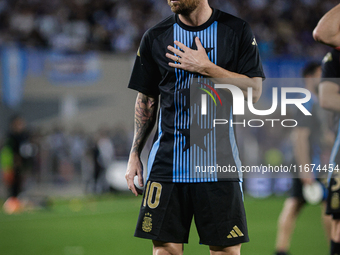 Lionel Messi of Argentina warms up before the FIFA World Cup 2026 Qualifier match between Argentina and Bolivia at Estadio Mas Monumental An...