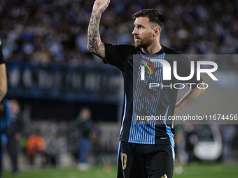 Lionel Messi of Argentina warms up before the FIFA World Cup 2026 Qualifier match between Argentina and Bolivia at Estadio Mas Monumental An...