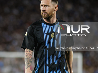 Lionel Messi of Argentina warms up before the FIFA World Cup 2026 Qualifier match between Argentina and Bolivia at Estadio Mas Monumental An...