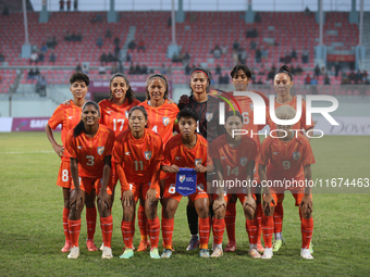 The Indian women's team participates in the SAFF Women's Championship 2024 and poses for a group photo ahead of the match in Kathmandu, Nepa...