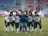 The Pakistan women's team participates in the SAFF Women's Championship 2024 and poses for a group photo ahead of the match in Kathmandu, Ne...