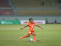 Players from India and Pakistan compete in the first-round match of the SAFF Women's Championship 2024 in Kathmandu, Nepal, on October 17, 2...