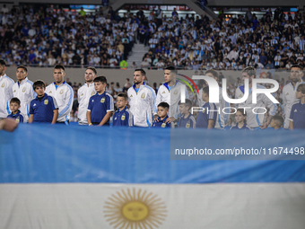 Argentina players stand during anthems before the FIFA World Cup 2026 Qualifier match between Argentina and Bolivia at Estadio Mas Monumenta...