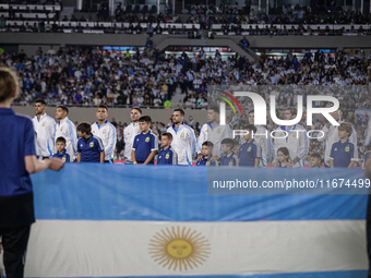 Argentina players stand during anthems before the FIFA World Cup 2026 Qualifier match between Argentina and Bolivia at Estadio Mas Monumenta...