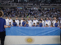 Argentina players stand during anthems before the FIFA World Cup 2026 Qualifier match between Argentina and Bolivia at Estadio Mas Monumenta...