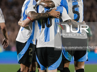 Lionel Messi of Argentina celebrates with his teammates after scoring the fifth goal of his team during the FIFA World Cup 2026 Qualifier ma...