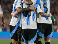 Lionel Messi of Argentina celebrates with his teammates after scoring the fifth goal of his team during the FIFA World Cup 2026 Qualifier ma...