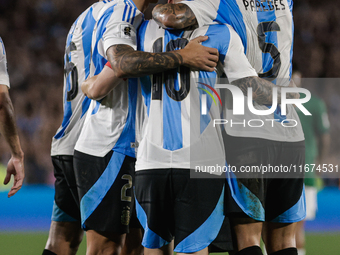 Lionel Messi of Argentina celebrates with his teammates after scoring the fifth goal of his team during the FIFA World Cup 2026 Qualifier ma...