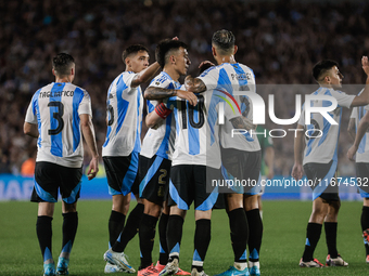 Lionel Messi of Argentina celebrates with his teammates after scoring the fifth goal of his team during the FIFA World Cup 2026 Qualifier ma...