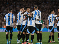 Lionel Messi of Argentina celebrates with his teammates after scoring the fifth goal of his team during the FIFA World Cup 2026 Qualifier ma...