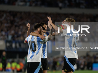 Lionel Messi of Argentina celebrates with his teammates after scoring the fifth goal of his team during the FIFA World Cup 2026 Qualifier ma...