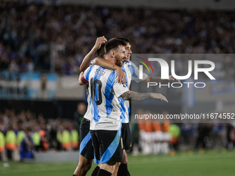 Lionel Messi of Argentina celebrates with his teammates after scoring the fifth goal of his team during the FIFA World Cup 2026 Qualifier ma...