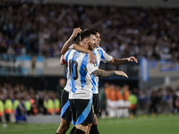 Lionel Messi of Argentina celebrates with his teammates after scoring the fifth goal of his team during the FIFA World Cup 2026 Qualifier ma...