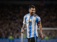 Lionel Messi of Argentina celebrates after he scores the fifth goal for his team during the FIFA World Cup 2026 Qualifier match between Arge...