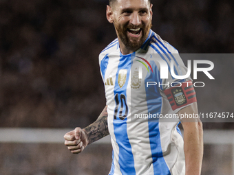 Lionel Messi of Argentina celebrates after he scores the fifth goal for his team during the FIFA World Cup 2026 Qualifier match between Arge...