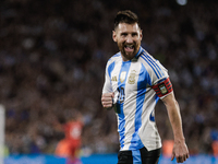 Lionel Messi of Argentina celebrates after he scores the fifth goal for his team during the FIFA World Cup 2026 Qualifier match between Arge...