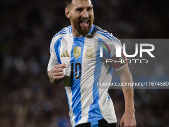 Lionel Messi of Argentina celebrates after he scores the fifth goal for his team during the FIFA World Cup 2026 Qualifier match between Arge...