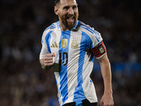 Lionel Messi of Argentina celebrates after he scores the fifth goal for his team during the FIFA World Cup 2026 Qualifier match between Arge...