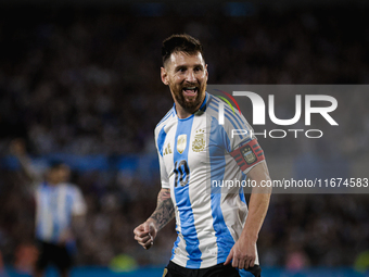 Lionel Messi of Argentina celebrates after he scores the fifth goal for his team during the FIFA World Cup 2026 Qualifier match between Arge...