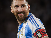 Lionel Messi of Argentina celebrates after he scores the fifth goal for his team during the FIFA World Cup 2026 Qualifier match between Arge...