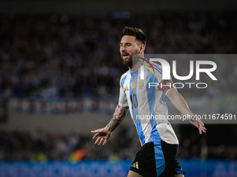 Lionel Messi of Argentina celebrates after he scores the fifth goal for his team during the FIFA World Cup 2026 Qualifier match between Arge...