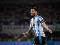 Lionel Messi of Argentina celebrates after he scores the fifth goal for his team during the FIFA World Cup 2026 Qualifier match between Arge...