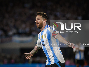 Lionel Messi of Argentina celebrates after he scores the fifth goal for his team during the FIFA World Cup 2026 Qualifier match between Arge...