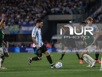 Lionel Messi acts during the FIFA World Cup 2026 Qualifier match between Argentina and Bolivia at Estadio Mas Monumental Antonio Vespucio in...