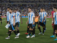 Argentina players stand before the FIFA World Cup 2026 Qualifier match between Argentina and Bolivia at Estadio Mas Monumental Antonio Vespu...