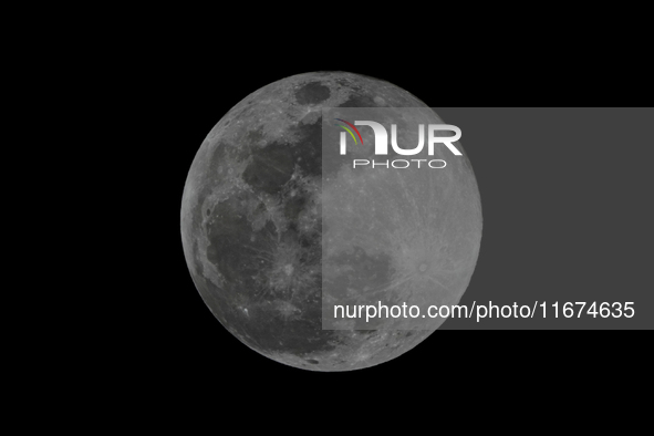 A close view of the Hunter's Supermoon over the city of Colombo, Sri Lanka, on October 17, 2024. October's full moon is known as the Hunter'...