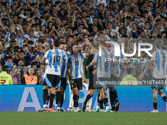 Lautaro Martinez of Argentina celebrates with his teammates after he scores the second goal of his team during the FIFA World Cup 2026 Quali...