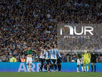 Lautaro Martinez of Argentina celebrates with his teammates after scoring the second goal of his team during the FIFA World Cup 2026 Qualifi...