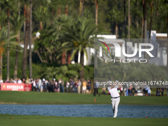 Adrian Otaegui of Spain plays his second shot on the 14th hole on day one of the Estrella Damm N.A. Andalucia Masters 2024 at Real Club de G...