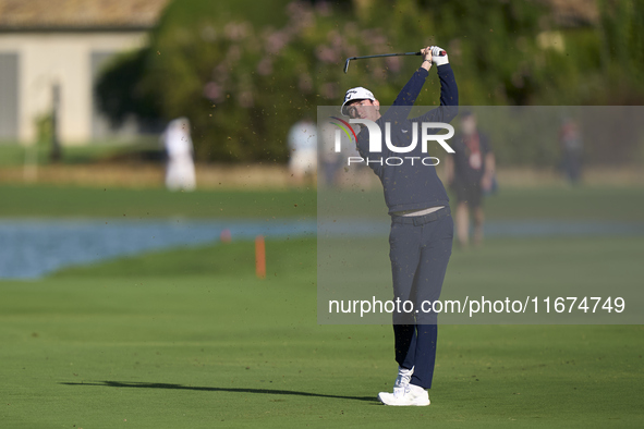 Tom McKibbin of North Ireland plays his second shot on the 14th hole on day one of the Estrella Damm N.A. Andalucia Masters 2024 at Real Clu...