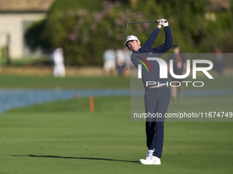 Tom McKibbin of North Ireland plays his second shot on the 14th hole on day one of the Estrella Damm N.A. Andalucia Masters 2024 at Real Clu...