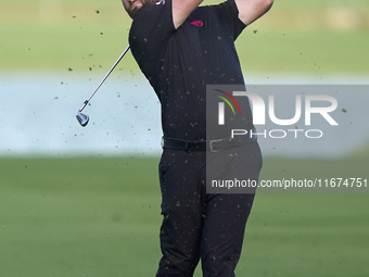 Jon Rahm of Spain plays his second shot on the 14th hole on day one of the Estrella Damm N.A. Andalucia Masters 2024 at Real Club de Golf So...