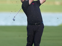 Jon Rahm of Spain plays his second shot on the 14th hole on day one of the Estrella Damm N.A. Andalucia Masters 2024 at Real Club de Golf So...