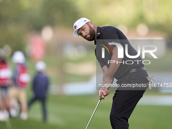 Jon Rahm of Spain plays a shot on the 14th green on day one of the Estrella Damm N.A. Andalucia Masters 2024 at Real Club de Golf Sotogrande...