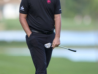 Jon Rahm of Spain reacts on the 14th green on day one of the Estrella Damm N.A. Andalucia Masters 2024 at Real Club de Golf Sotogrande in Sa...