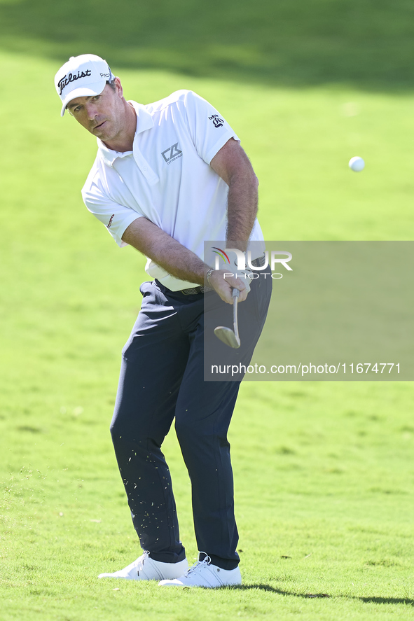 Julien Guerrier of France plays his second shot on the 11th hole on day one of the Estrella Damm N.A. Andalucia Masters 2024 at Real Club de...