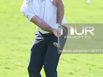 Julien Guerrier of France plays his second shot on the 11th hole on day one of the Estrella Damm N.A. Andalucia Masters 2024 at Real Club de...