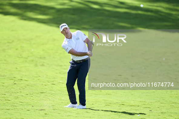 Julien Guerrier of France plays his second shot on the 11th hole on day one of the Estrella Damm N.A. Andalucia Masters 2024 at Real Club de...