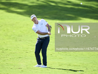 Julien Guerrier of France plays his second shot on the 11th hole on day one of the Estrella Damm N.A. Andalucia Masters 2024 at Real Club de...