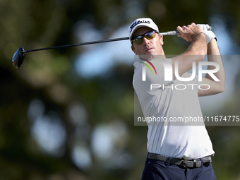 Julien Guerrier of France tees off on the 12th hole on day one of the Estrella Damm N.A. Andalucia Masters 2024 at Real Club de Golf Sotogra...