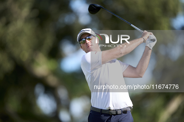 Julien Guerrier of France tees off on the 12th hole on day one of the Estrella Damm N.A. Andalucia Masters 2024 at Real Club de Golf Sotogra...