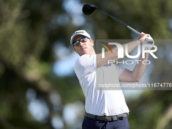 Julien Guerrier of France tees off on the 12th hole on day one of the Estrella Damm N.A. Andalucia Masters 2024 at Real Club de Golf Sotogra...