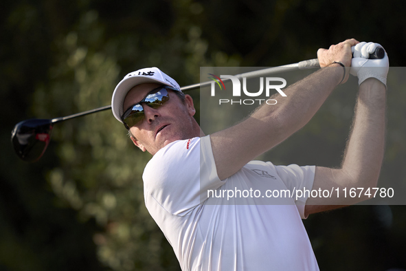 Julien Guerrier of France tees off on the 15th hole on day one of the Estrella Damm N.A. Andalucia Masters 2024 at Real Club de Golf Sotogra...