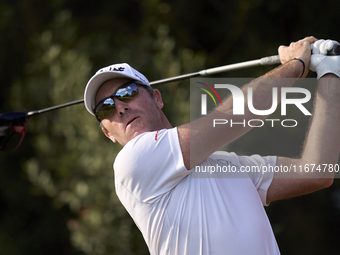 Julien Guerrier of France tees off on the 15th hole on day one of the Estrella Damm N.A. Andalucia Masters 2024 at Real Club de Golf Sotogra...